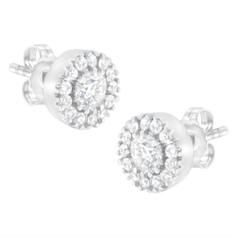 Bids.com 14k White Gold 1 cttw Diamond Halo Stud Earrings (I-J Clarity, I1-I2 Color) Earrings White Smoke White.Gold / 1.03