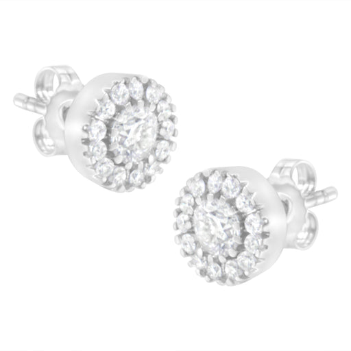 Bids.com 14k White Gold 1 cttw Diamond Halo Stud Earrings (I-J Clarity, I1-I2 Color) Earrings White Smoke White.Gold / 1.03