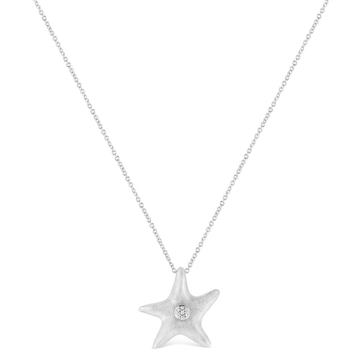 Bids.com .925 Sterling Silver Prong-Set Diamond Accent Starfish Pendant Necklace (I-J Color, I1-I2 Clarity) - Size 18" Necklaces White Smoke White.Sterling Silver / 18