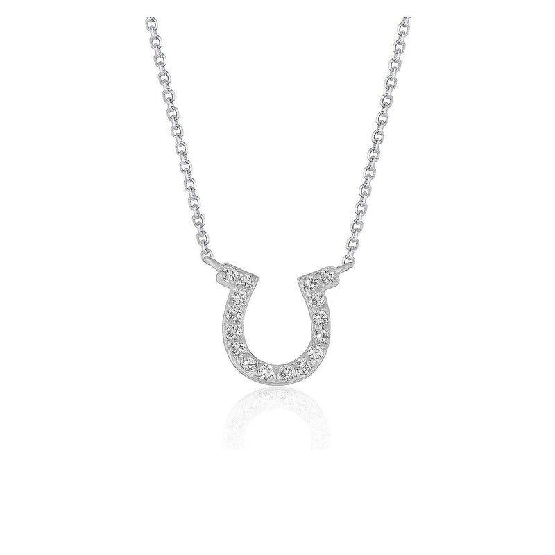 Bids.com 14k White Gold Horseshoe Design Diamond Pendant Necklaces White Smoke 16 / White Gold