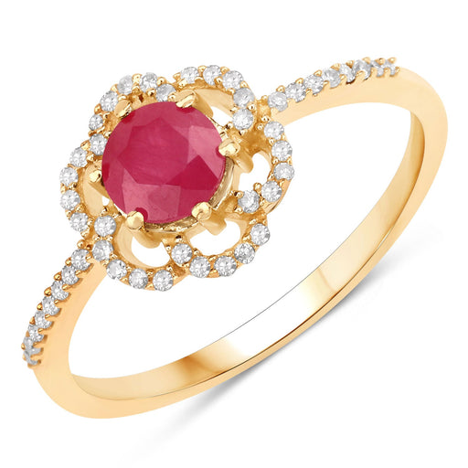 Bids.com 0.68 Carat Genuine Ruby and White Diamond 14K Yellow Gold Ring Rings White Smoke size 5.00,size 6.00,size 7.00,size 8.00,size 9.00