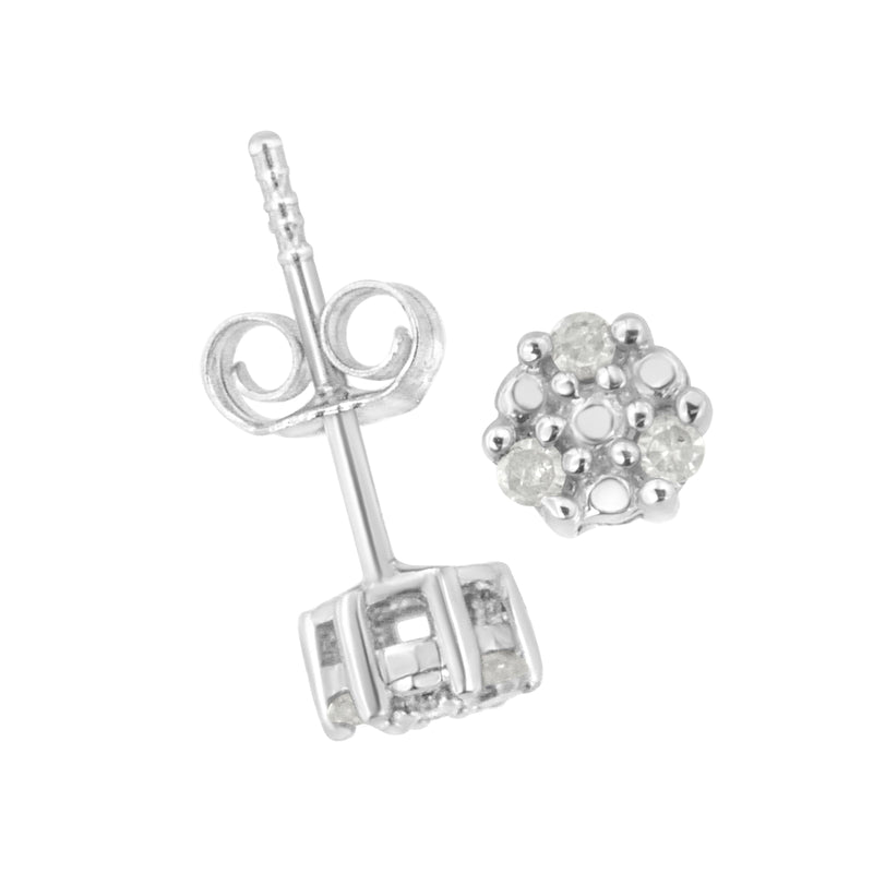 Bids.com .925 Sterling Silver 1/10 cttw Prong Set Round-Cut Trio Diamond Stud Earrings (I-J Color, I3 Clarity) Earrings White Smoke White.Sterling Silver / 0.12