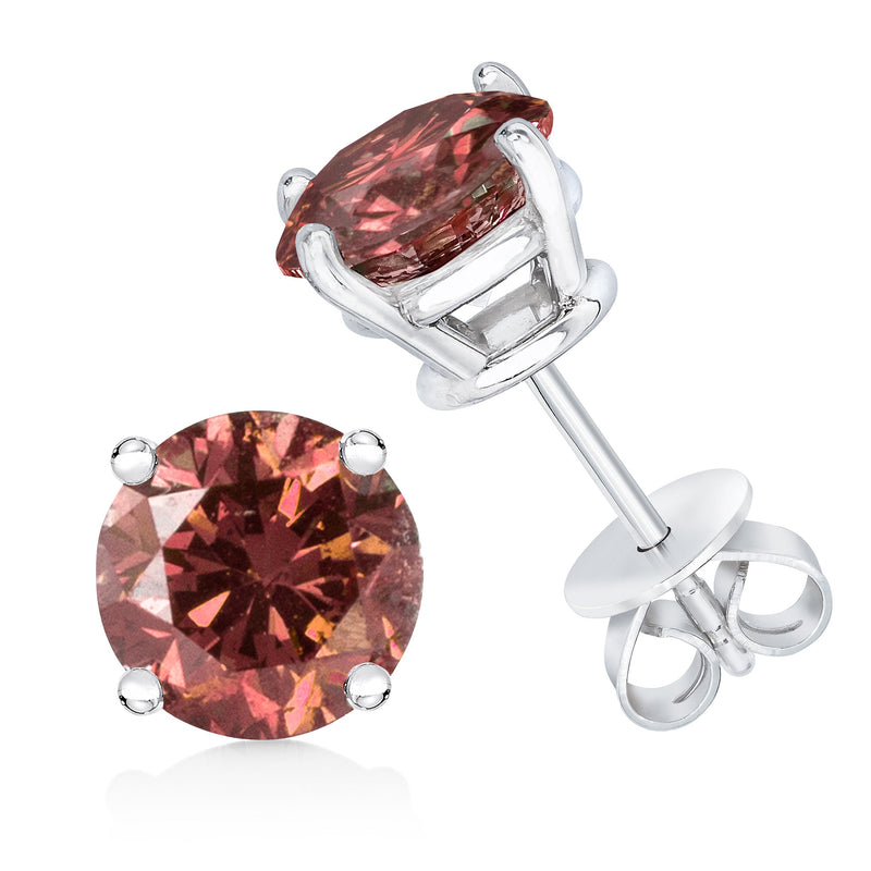 Bids.com 10K White Gold 1.0 Cttw Lab Created Round Brilliant Cut Pink Diamond Classic 4-Prong Solitaire Stud Earrings (Fancy Pink Color, VVS2-VS1 Clarity) Earrings White Smoke White.Gold / 1