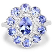 Bids.com 1.77 Carat Genuine Tanzanite and White Topaz .925 Sterling Silver Ring Rings White Smoke size 5.00,size 6.00,size 7.00,size 8.00,size 9.00