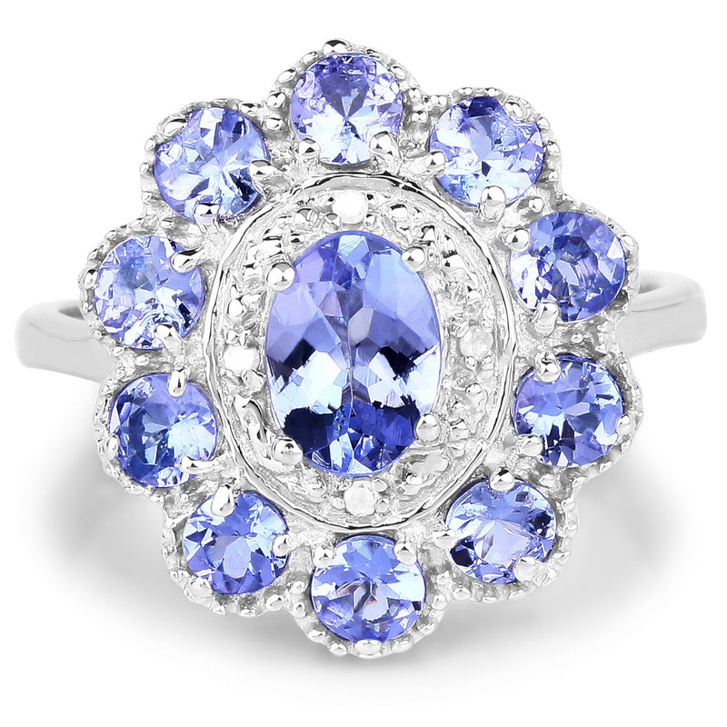 Bids.com 1.77 Carat Genuine Tanzanite and White Topaz .925 Sterling Silver Ring Rings White Smoke size 5.00,size 6.00,size 7.00,size 8.00,size 9.00