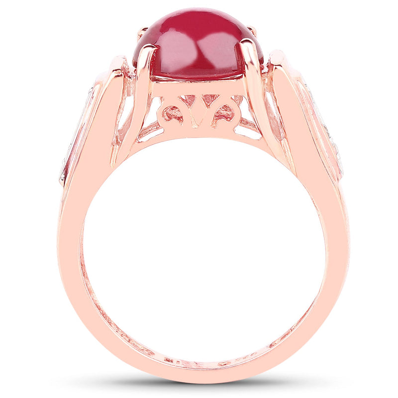 Bids.com 14K Rose Gold Plated 4.71 Carat Genuine Glass Filled Ruby and White Topaz .925 Sterling Silver Ring Rings White Smoke size 6.00,size 8.00,size 7.00,size 9.00