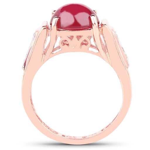 Bids.com 14K Rose Gold Plated 4.71 Carat Genuine Glass Filled Ruby and White Topaz .925 Sterling Silver Ring Rings White Smoke size 6.00,size 8.00,size 7.00,size 9.00