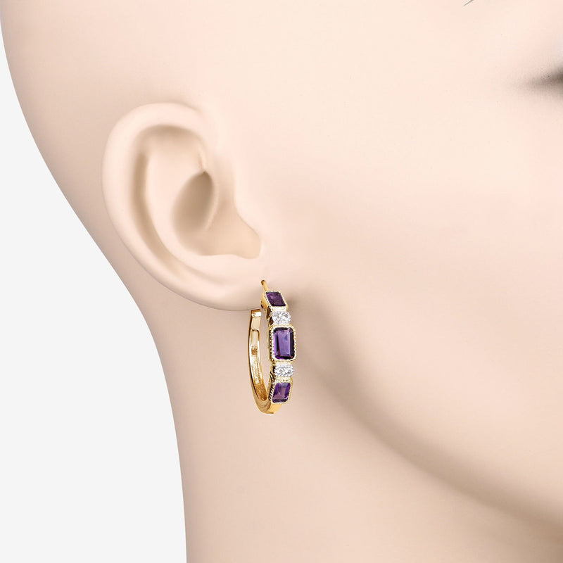 Bids.com 2.18 Carat Genuine Amethyst and White Topaz .925 Sterling Silver Earrings Earrings Antique White