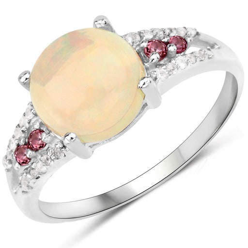 Bids.com 2.05 Carat Genuine Ethiopian Opal, Pink Tourmaline and White Topaz .925 Sterling Silver Ring Rings White Smoke size 7.00,size 8.00,size 6.00,size 9.00,size 5.00