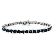 Bids.com .925 Sterling Silver 1/10 Cttw Miracle-Set Treated Blue Color Diamond Miracle Plate "S" Link Tennis Bracelet (Blue Color, I2- I3 Clarity) - 7.25" Bracelets White Smoke White.Sterling Silver / 7.25