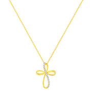 Bids.com 10K Yellow Gold Plated .925 Sterling Silver Diamond Accent Cross Ribbon 18" Pendant Necklace (I-J Color, I2-I3 Clarity) Necklaces White Smoke White.Sterling Silver / 18,Yellow.Sterling Silver / 18