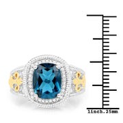 Bids.com 3.59 Carat Genuine London Blue Topaz and White Diamond 14K Yellow Gold with .925 Sterling Silver Ring Rings White Smoke size 6.00,size 7.00,size 8.00