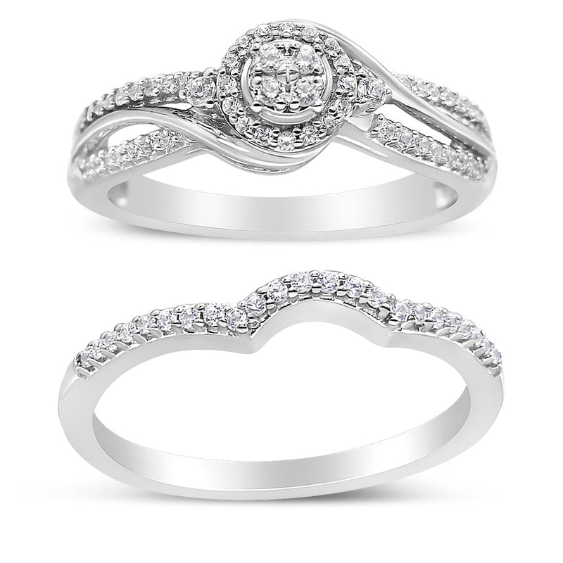 Bids.com .925 Sterling Silver 1/3 Cttw Composite Diamond Frame Bypass Bridal Set Ring and Band (I-J Color, I2-I3 Clarity) - Ring Size 7 Rings White Smoke 7 / White.Sterling Silver,9 / White.Sterling Silver,6 / White.Sterling Silver,8 / White.Sterling Silver,5 / White.Sterling Silver,10 / White.Sterling Silver,11 / White.Sterling Silver,12 / White.Sterling Silver,4 / White.Sterling Silver,13 / White.Sterlin