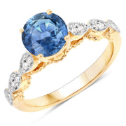 Bids.com 1.27 Carat Genuine Blue Sapphire and White Diamond 14K Yellow Gold Ring Rings White Smoke size 7.00