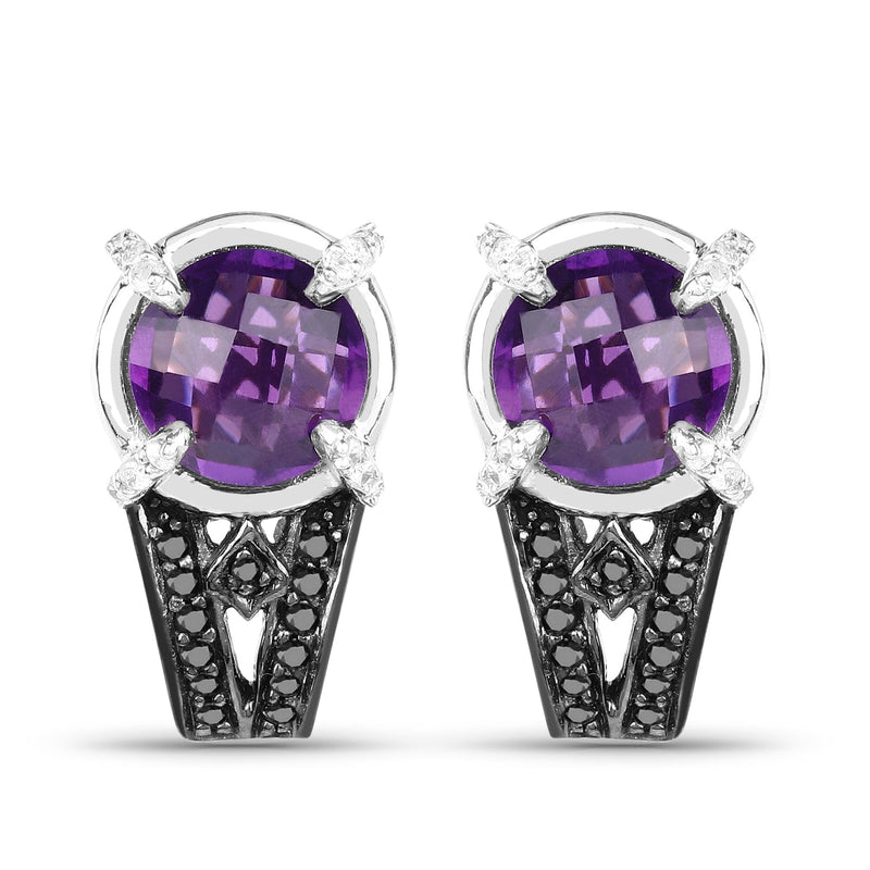 Bids.com 3.61 Carat Genuine Amethyst, Black Diamond and White Diamond .925 Sterling Silver Earrings Earrings White Smoke