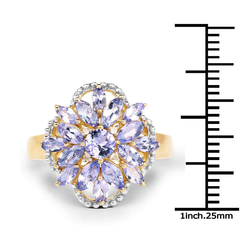 Bids.com 14K Yellow Gold Plated 2.01 Carat Genuine Tanzanite & White Topaz .925 Sterling Silver Ring Rings White Smoke size 6.00,size 8.00,size 7.00,size 9.00,size 5.00