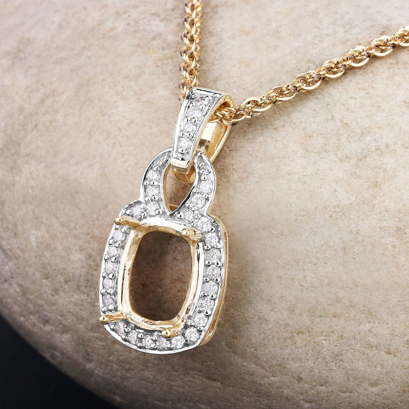 Bids.com 0.25 Carat Genuine White Diamond 14K Yellow Gold Semi Mount Pendant - holds 9x7mm Cushion Gemstone Pendants Gray