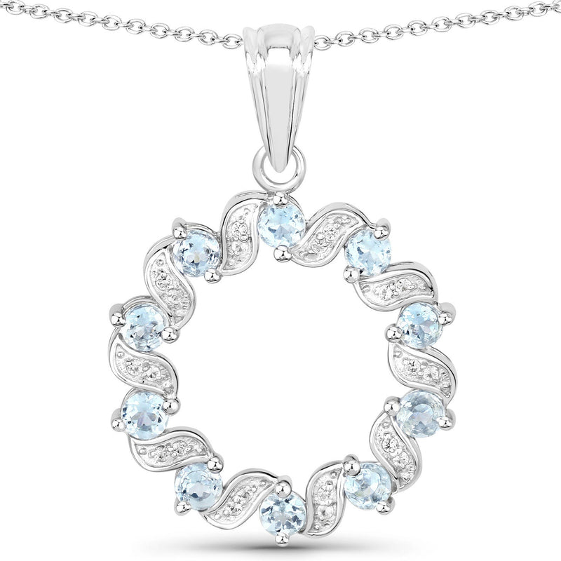Bids.com 1.10 Carat Genuine Aquamarine and White Topaz .925 Sterling Silver Pendant Pendants White Smoke