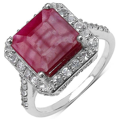 Bids.com 5.35 Carat Genuine Ruby .925 Sterling Silver Ring Rings White Smoke size 7.00,size 6.00,size 8.00,size 9.00,size 10.00