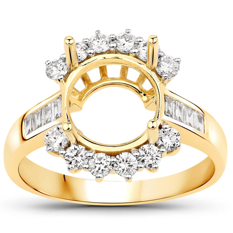 Bids.com 0.58 Carat Genuine White Diamond 14K Yellow Gold Semi Mount Ring - holds 9.00mm Round Gemstone Rings White Smoke size 7.00,size 6.00,size 8.00