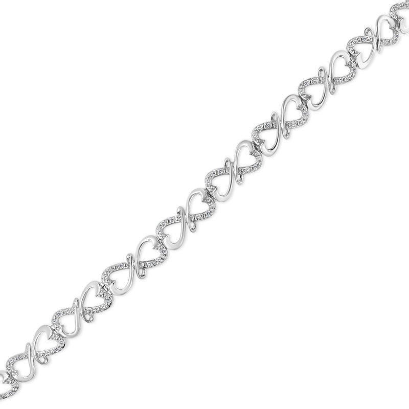 Bids.com .925 Sterling Silver 1/3 Cttw Round-Cut Diamond Double Heart Infinity Link 7.25" Bracelet (H-I Color, I3 Clarity) Bracelets White Smoke White.Sterling Silver / 7.25
