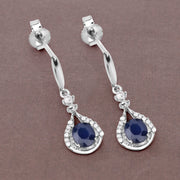 Bids.com 0.86 Carat Genuine Blue Sapphire and White Diamond 14K White Gold Earrings Earrings Dim Gray