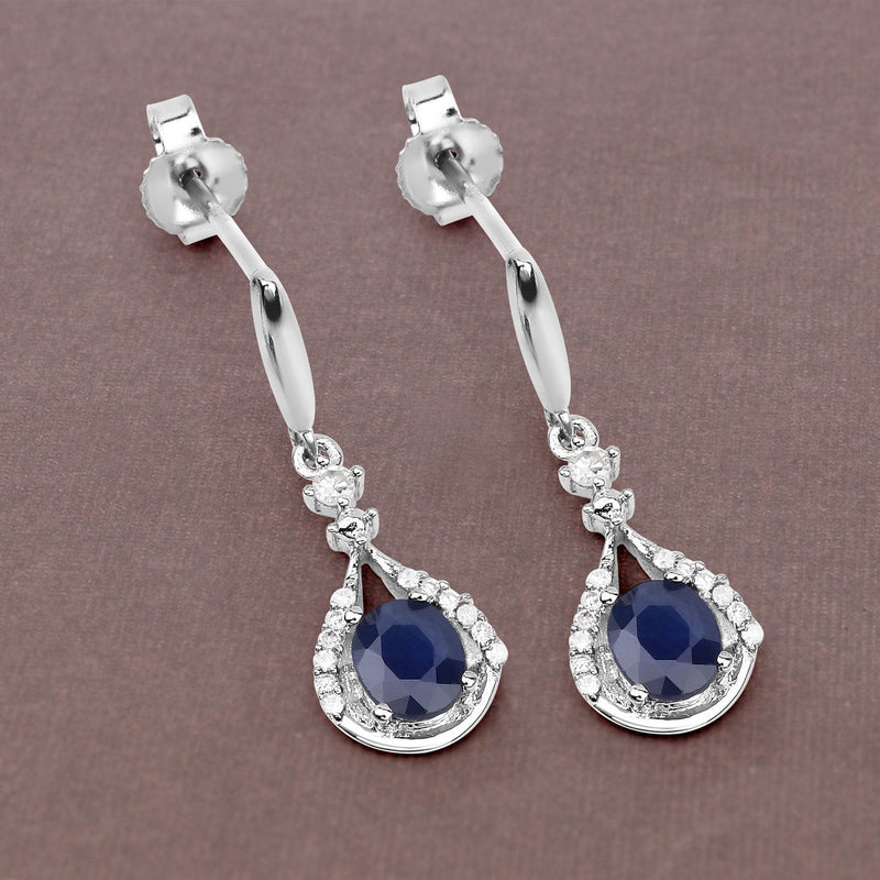 Bids.com 0.86 Carat Genuine Blue Sapphire and White Diamond 14K White Gold Earrings Earrings Dim Gray