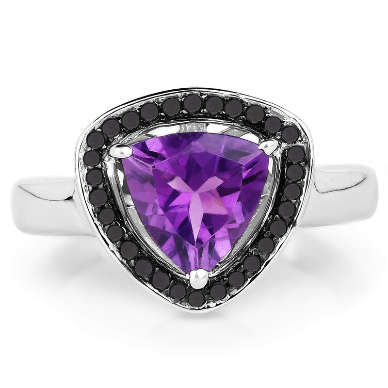 Bids.com 1.56 Carat Genuine Amethyst and Black Diamond .925 Sterling Silver Ring Rings White Smoke size 7.00,size 8.00,size 6.00,size 9.00