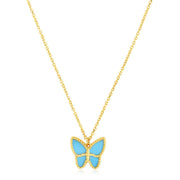 Bids.com 14k Yellow Gold High Polish Butterfly Turquoise Paste Necklace Necklaces White Smoke 18 / Yellow Gold