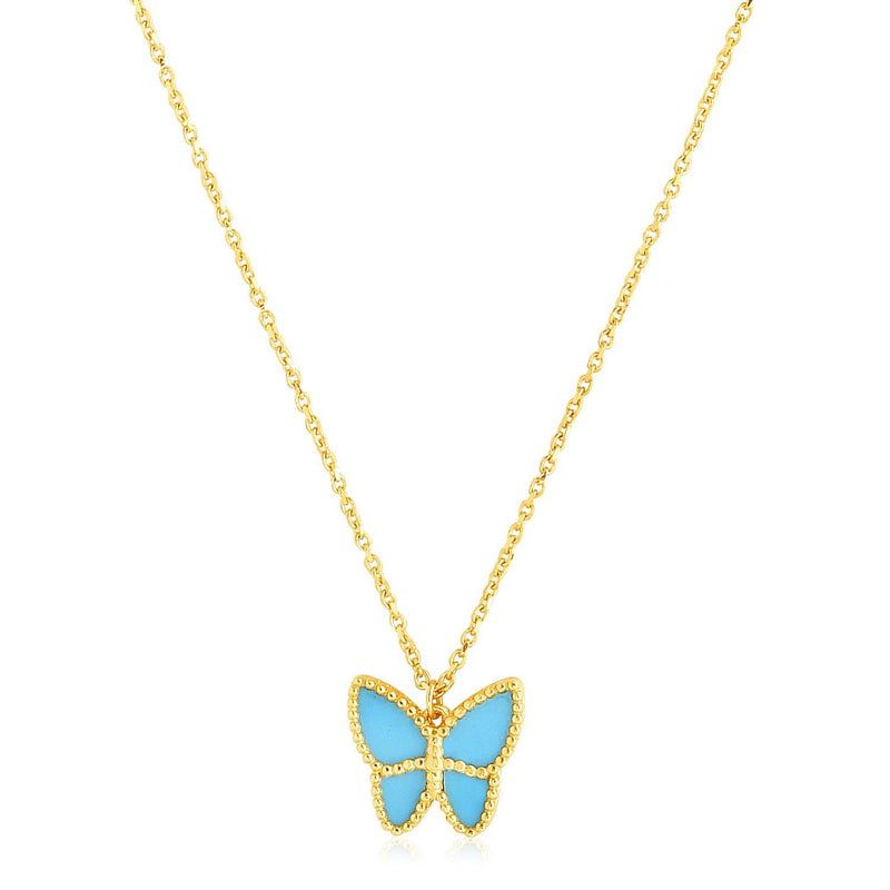 Bids.com 14k Yellow Gold High Polish Butterfly Turquoise Paste Necklace Necklaces White Smoke 18 / Yellow Gold