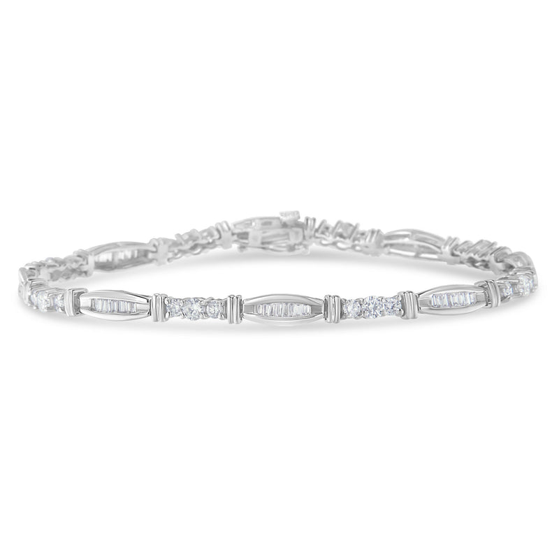 Bids.com 10K White Gold Geometric Pattern Diamond Tennis Bracelet (3 cttw, H-I Color, SI2-I1 Clarity) Bracelets White Smoke White.Gold / 7