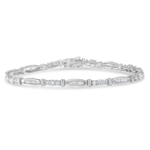 Bids.com 10K White Gold Geometric Pattern Diamond Tennis Bracelet (3 cttw, H-I Color, SI2-I1 Clarity) Bracelets White Smoke White.Gold / 7