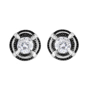 Bids.com Black Rhodium Plated .925 Sterling Silver Round 1-1/2 cttw Diamond Double Halo 4-Prong Solitaire Milgrain Stud Earrings (H-I Color, I2-I3 Clarity) Earrings White Smoke White.Sterling Silver / 1.5,White.Sterling Silver / 1,White.Sterling Silver / 0.5