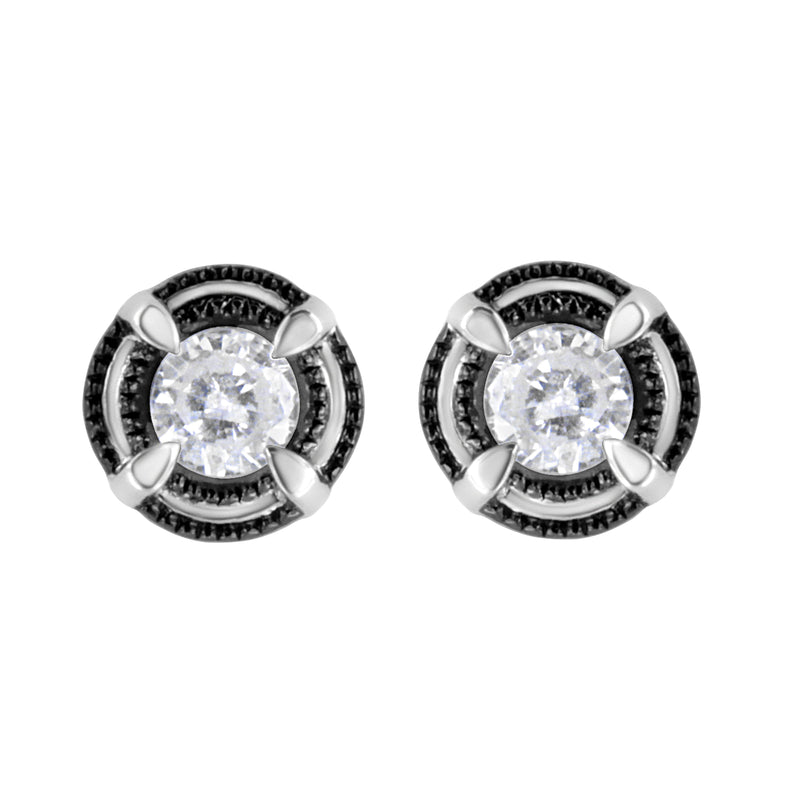 Bids.com Black Rhodium Plated .925 Sterling Silver Round 1-1/2 cttw Diamond Double Halo 4-Prong Solitaire Milgrain Stud Earrings (H-I Color, I2-I3 Clarity) Earrings White Smoke White.Sterling Silver / 1.5,White.Sterling Silver / 1,White.Sterling Silver / 0.5