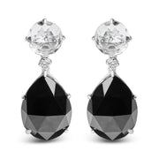 Bids.com 18K White Gold 1/5 Cttw Diamond with Round White Topaz and 20x15mm Pear Cut Black Onyx Gemstone Dangle Earring (G-H Color, SI1-SI2 Clarity) Earrings White Smoke White.Gold / 0.18
