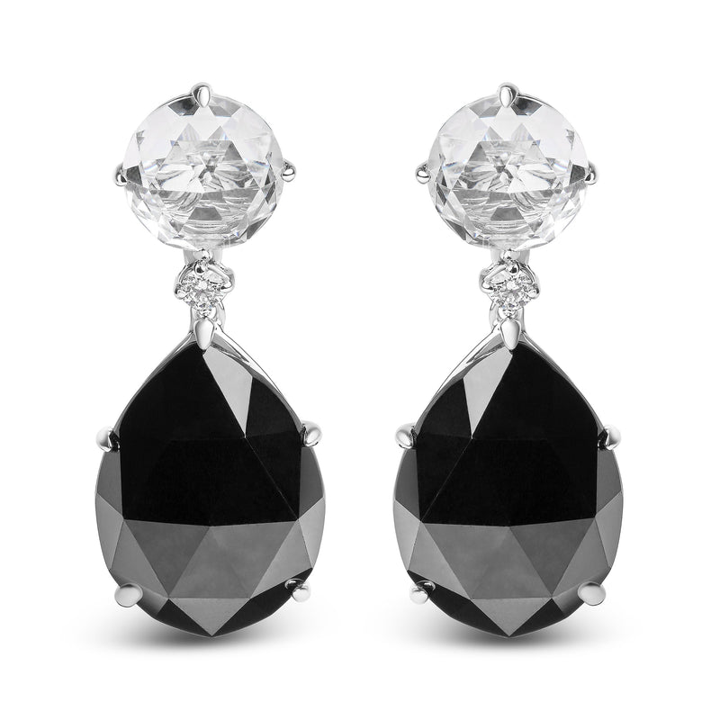 Bids.com 18K White Gold 1/5 Cttw Diamond with Round White Topaz and 20x15mm Pear Cut Black Onyx Gemstone Dangle Earring (G-H Color, SI1-SI2 Clarity) Earrings White Smoke White.Gold / 0.18