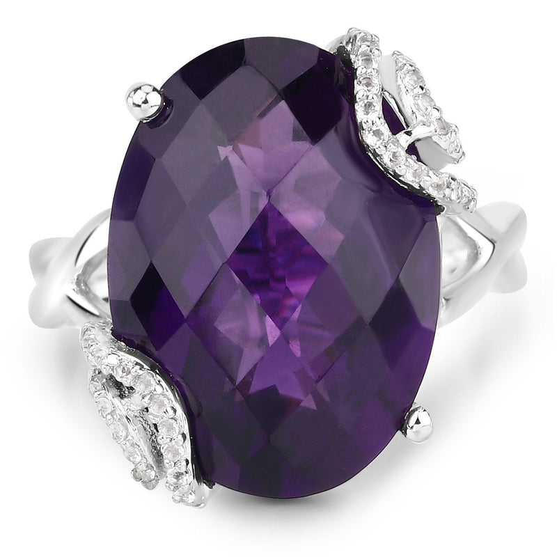 Bids.com 10.44 Carat Genuine Amethyst and White Topaz .925 Sterling Silver Ring Rings White Smoke size 5.00,size 6.00,size 8.00,size 9.00,size 10.00,size 7.00,size 11.00