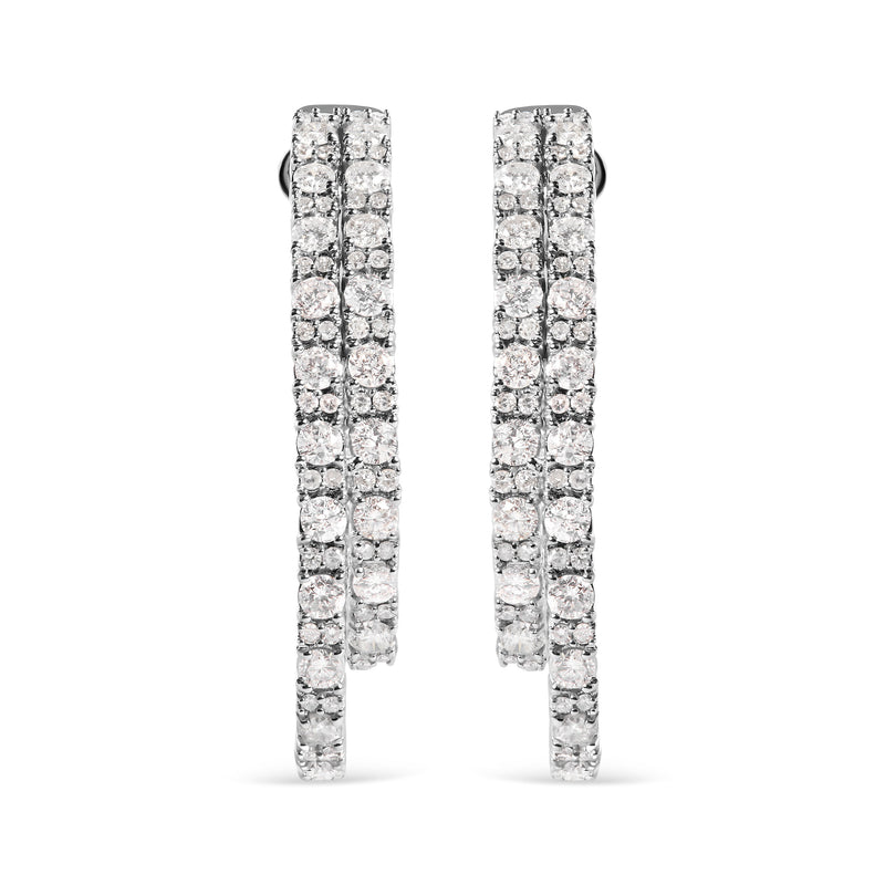 Bids.com 14K White Gold 4.0 Cttw Diamond Asymmetrical Inside Out Double-Hoop Earrings (I-J Color, I1-I2 Clarity) Earrings White Smoke White.Gold / 4