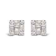 Bids.com 10K White Gold 1/7 Cttw Round and Baguette Diamond Mosaic Square Stud Earrings (H-I Color, I1-I2 Clarity) Earrings White Smoke White.Gold / 0.144