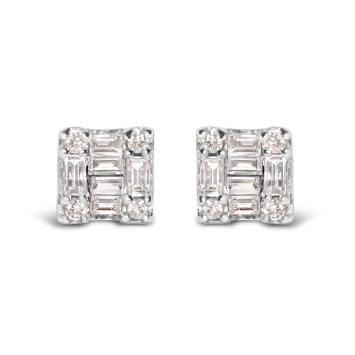 Bids.com 10K White Gold 1/7 Cttw Round and Baguette Diamond Mosaic Square Stud Earrings (H-I Color, I1-I2 Clarity) Earrings White Smoke White.Gold / 0.144