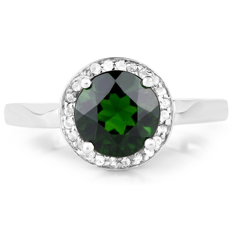 Bids.com 1.92 Carat Genuine Chrome Diopside and White Topaz .925 Sterling Silver Ring Rings White Smoke size 8.00,size 6.00,size 7.00,size 9.00