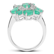 Bids.com 3.57 Carat Genuine Emerald and White Diamond .925 Sterling Silver Ring Rings White Smoke size 6.00,size 7.00,size 8.00