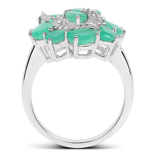 Bids.com 3.57 Carat Genuine Emerald and White Diamond .925 Sterling Silver Ring Rings White Smoke size 6.00,size 7.00,size 8.00