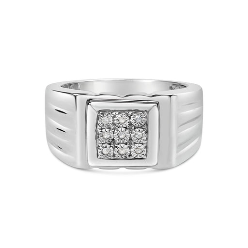 Bids.com .925 Sterling Silver Diamond Accent Miracle-Set 9 Stone Ridged Band Gentlemen's Fashion Ring (I-J Color, I3 Clarity) - Size 10 Rings Gray 10 / White.Sterling Silver,9 / White.Sterling Silver,11 / White.Sterling Silver,12 / White.Sterling Silver