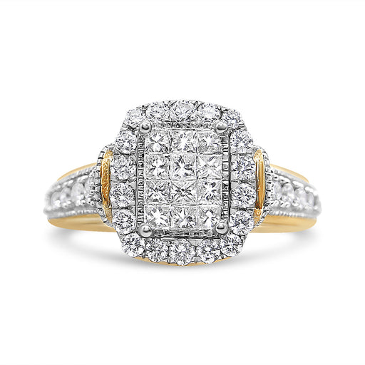 Bids.com 14K Yellow and White Gold 1.00 Cttw Princess and Round Cut Emerald Shaped Halo Diamond Cluster Ring (SI1-SI2 Clarity, H-I Color) - Size 7 Rings White Smoke 8 / YellowWhite.Gold,6 / YellowWhite.Gold,7 / YellowWhite.Gold,9 / YellowWhite.Gold