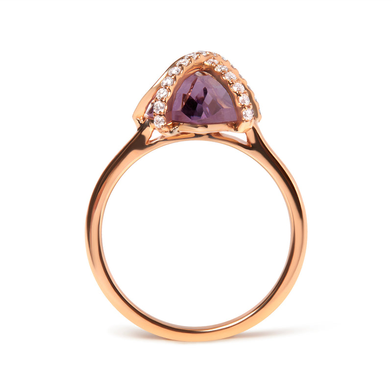 Bids.com 14K Rose Gold 1/5 Cttw Diamond Wrapped 15x15 MM Purple Amethyst Cocktail Ring (G-H Color, SI1-SI2 Clarity) Rings White Smoke 7 / Rose.Gold
