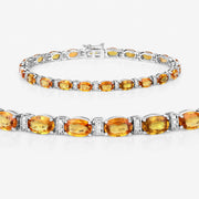 Bids.com 12.33 Carat Genuine Orange Sapphire and White Diamond 14K White Gold Bracelet Bracelets White Smoke size 7.00