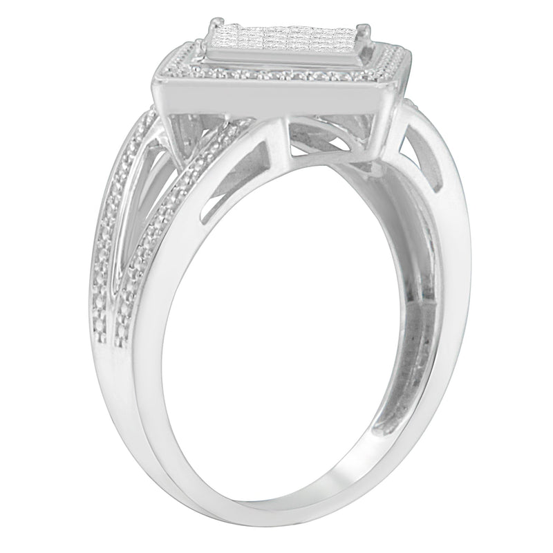 Bids.com .925 Sterling Silver 1/3 Cttw Invisible Set Princess-Cut Diamond Rhombus and Beaded Halo Ring (H-I Color, SI1-SI2 Clarity) - Ring Size 7 Rings White Smoke 7 / Sterling Silver,7 / White.Sterling Silver,6 / White.Sterling Silver,8 / White.Sterling Silver