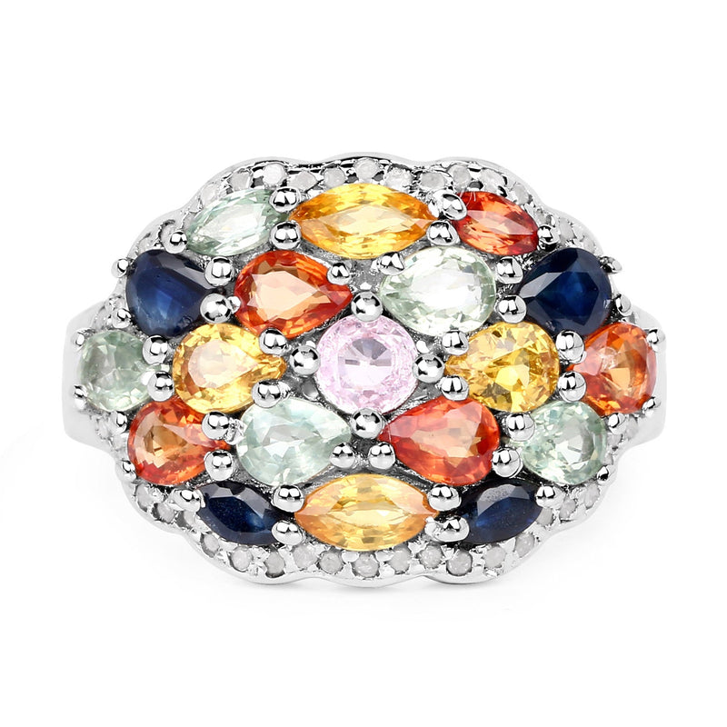 Bids.com 2.85 Carat Genuine Multi Sapphire .925 Sterling Silver Ring Rings White Smoke size 7.00,size 5.00,size 6.00,size 8.00,size 9.00