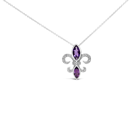Bids.com .925 Sterling Silver Purple Amethyst Marquise and Diamond Accent Fleur De Lis Pendant Necklace (H-I Color, SI1-SI2 Clarity) - Size 18" Necklaces White Smoke White.Sterling Silver / 18